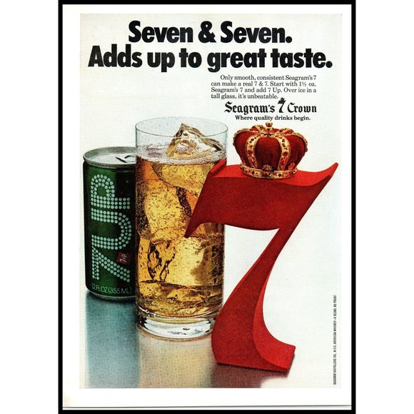 1978 Seagram's Seven & Seven 7 Crown 7-Up Vintage Print Ad Can Bar Wall Art - Picture 1 of 1